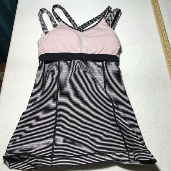 Lululemon happy strappy criss cross tank top 4 pink black striped athleisure - Picture 6 of 10